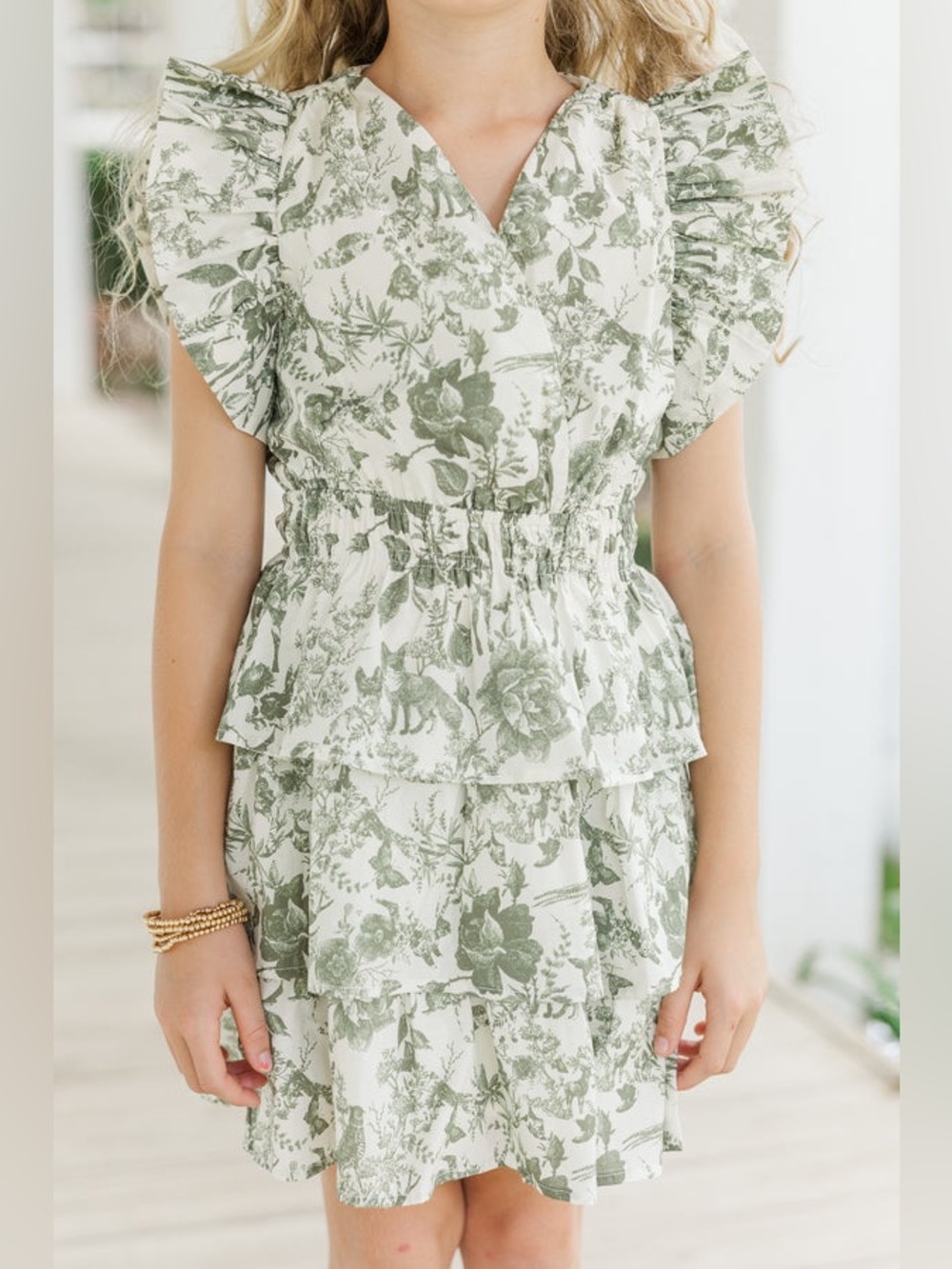 Shop The Mint Girls Floral Tiered Dress Green Size Small (5/6)